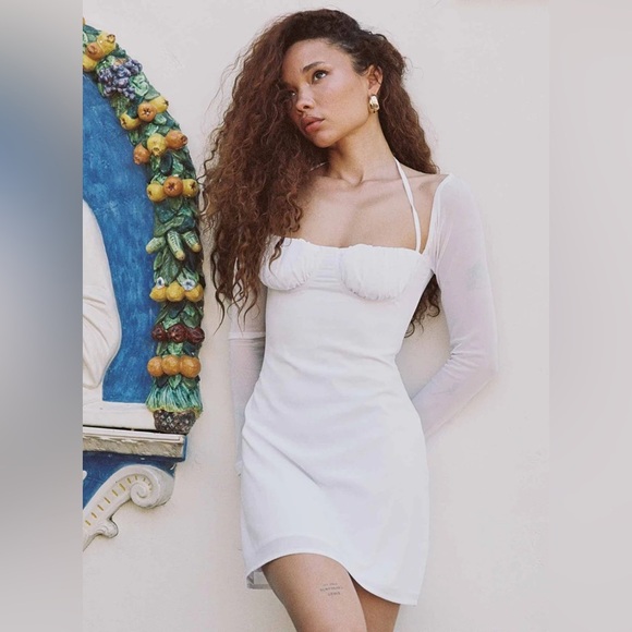 NWT - Princess Polly Dyer Sheer Sleeve Mini Dress White Low Impact - Size 4 - Picture 8 of 10